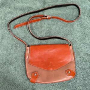 Vintage Made in Italy Genuine Leather Crossbody Saddle Bag Orange Red
